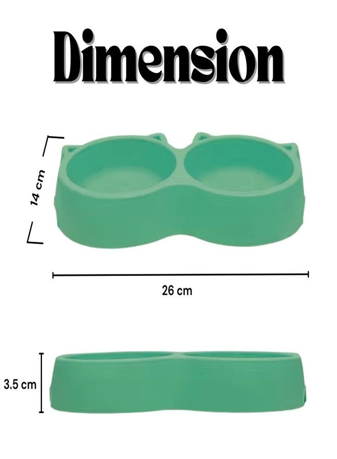 PET FUN وعاء طعام للحيوانات الأليفة من بيت فن، بتصميم وجه قطة مزدوج، 2 في 1 | طبق مزدوج مانع للانزلاق للطعام والماء | وعاء طعام متين من البلاستيك غير السام | مناسب للجراء والكلاب والقطط والقطط الصغيرة (أخضر، 400 مل) | عبوة من قطعتين - Image 4